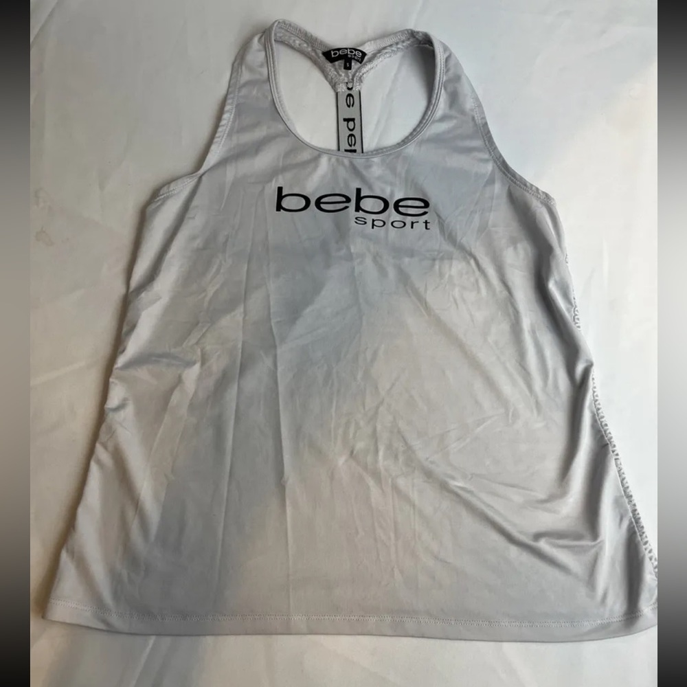Bebe Sport Open/Breathable White Racerback Active Tank Top Mesh Back Size S